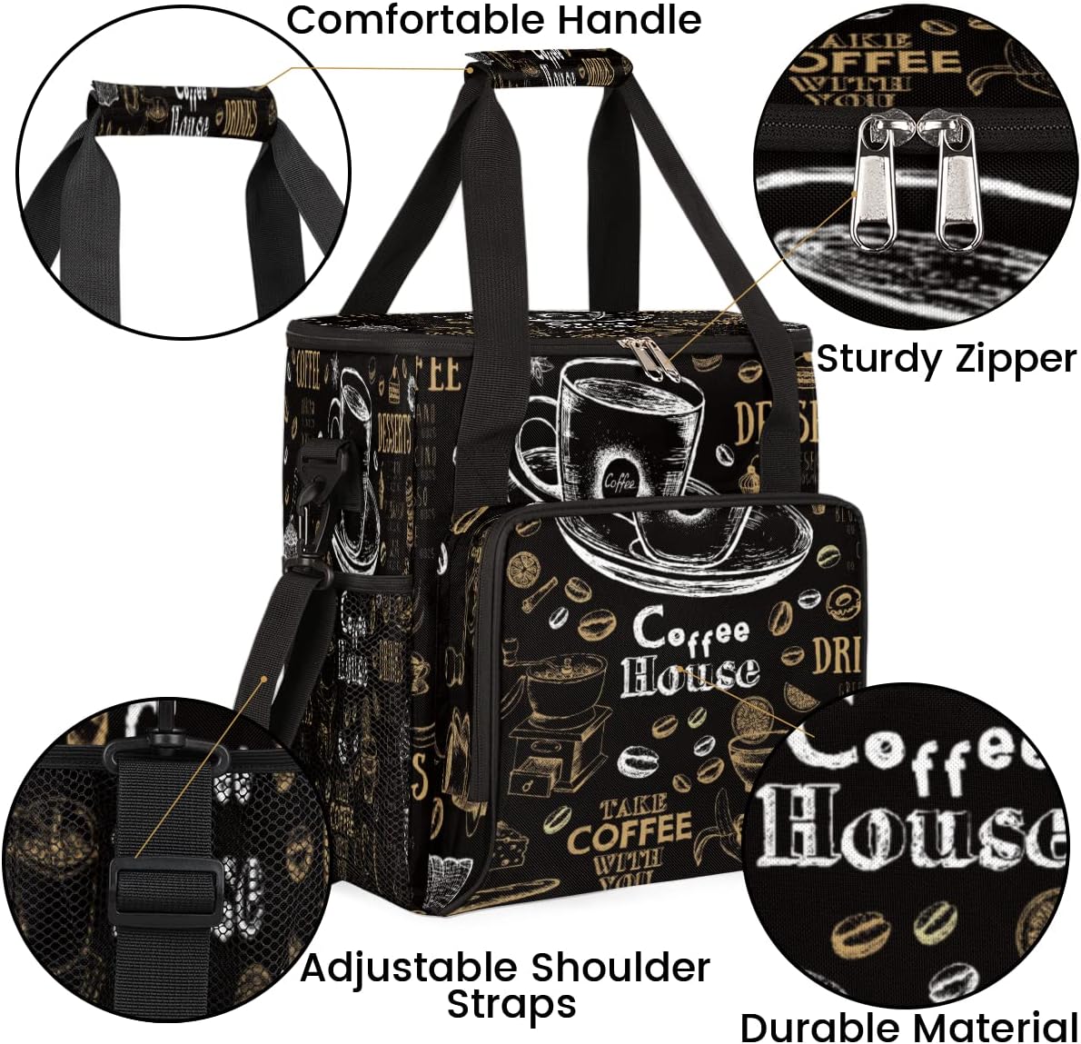 cfpolar Coffee Maker Storage Bag, Waterproof Travel Carrying Storage Tote Bag Organizer Case, Compatible with K-Mini or K-Mini Plus, And Suitable for Other Accessories, With Pockets for K-Cup Pods