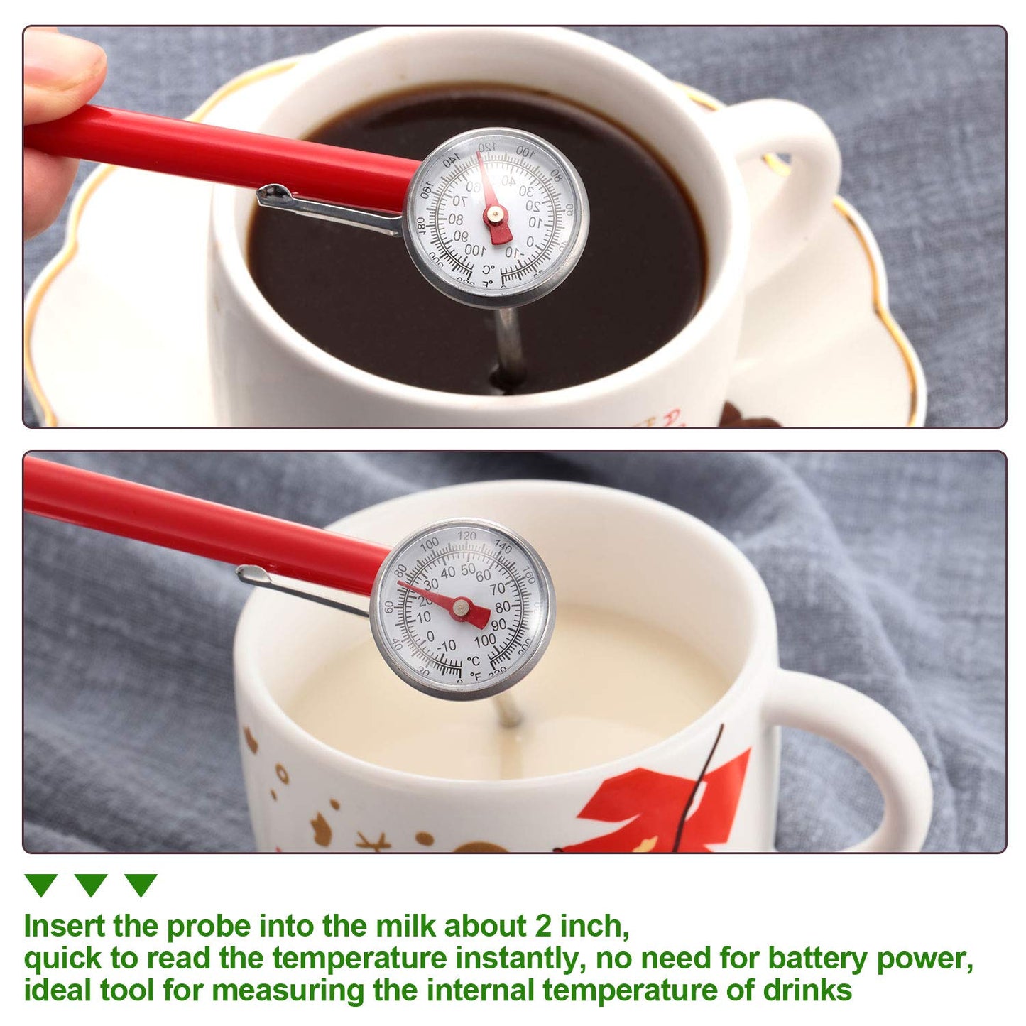 Frienda 3 Pcs Instant Read 1 Inch Dial Thermometer Pocket Food Thermometer with 3 Pcs Calibration Sleeves for Coffee Drinks Chocolate Milk Foam