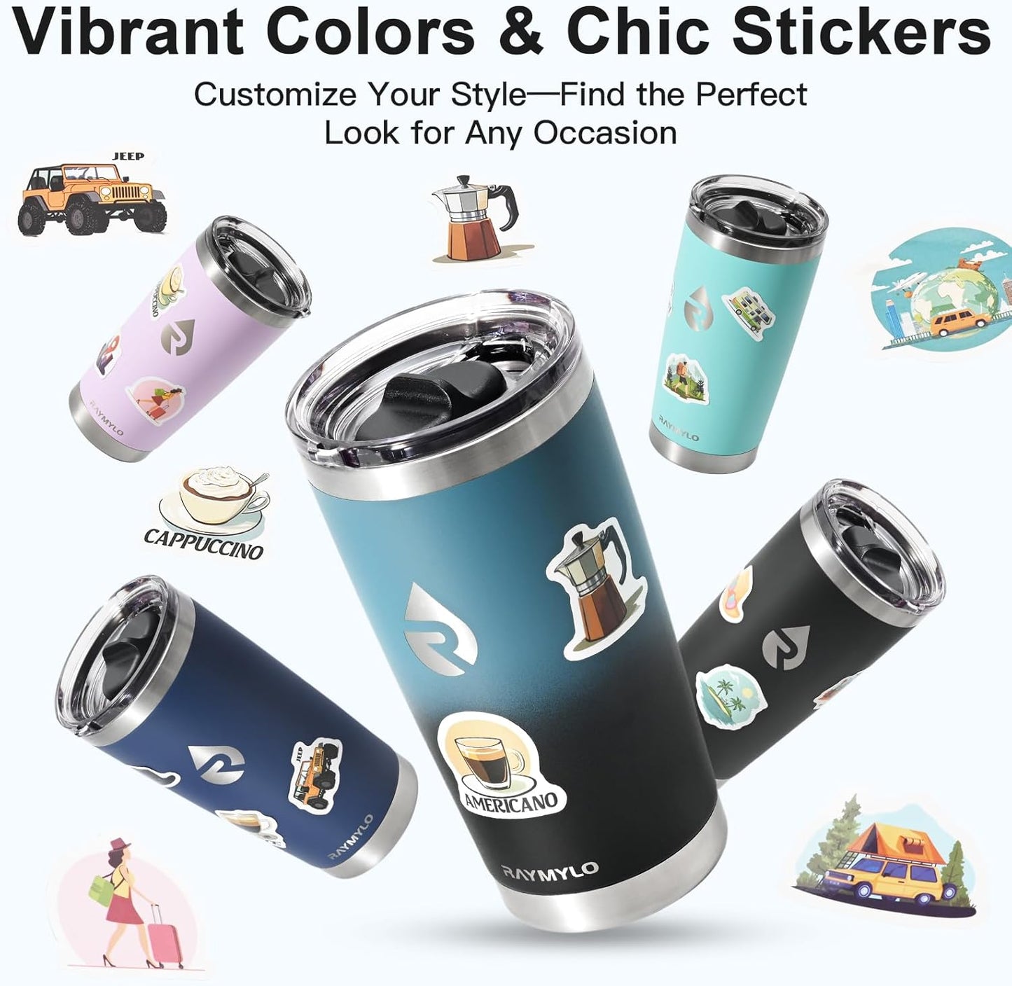 20 oz Coffee Tumbler - Insulated Stainless Steel Travel Mug for Hot/Cold, Spill Proof with BPA-Free Detachable Lid, Coffee Cup Fits Most Car holder, Includes Chic Stickers, Indigo/Black