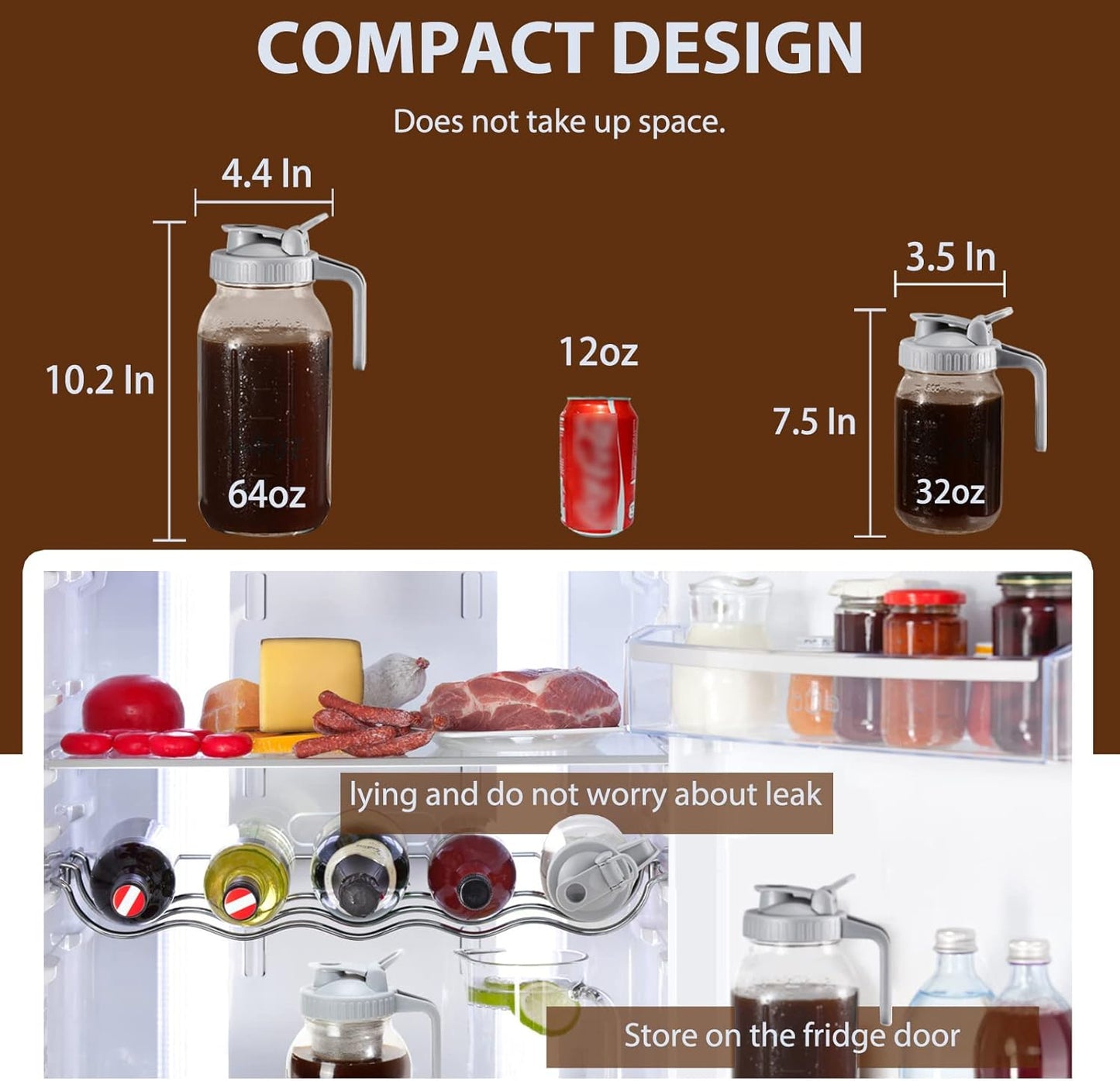 Cold Brew Coffee Maker Pitcher, 64 Oz Heavy Duty Wide Mouth Glass Mason Jar pour spout Lid with Stainless Steel Filter for Iced Coffee, Ice Lemonade, Fruit Drinks, Sun Tea