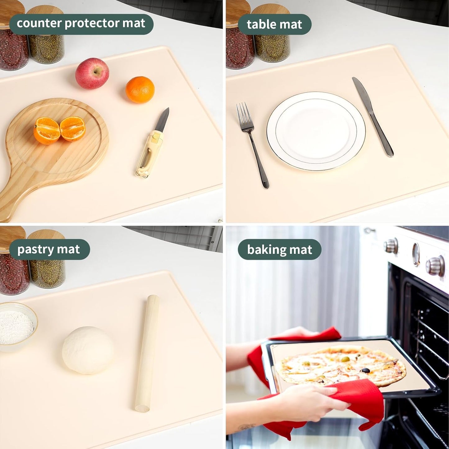 Silicone Baking Mat - Extra Thick Non-Stick Pastry Mat with Measurement Markings, 21"x15" Non-Slip Silicone Pad with Raised Edges(Apricot)