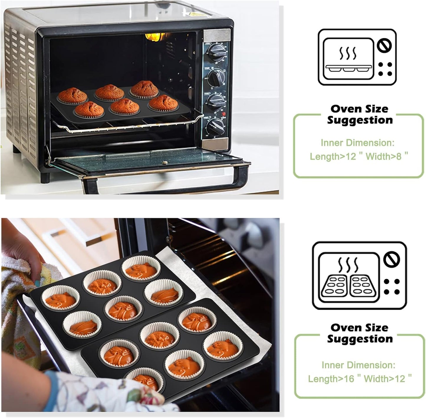 TeamFar Muffin Pan, 6 Cup Muffin Tin Cupcake Pan Tray with Nonstick Coating and Stainless Steel Core, for Home/Kitchen Baking, Healthy & Heatproof, Release Easily & Easy Clean, Set of 2