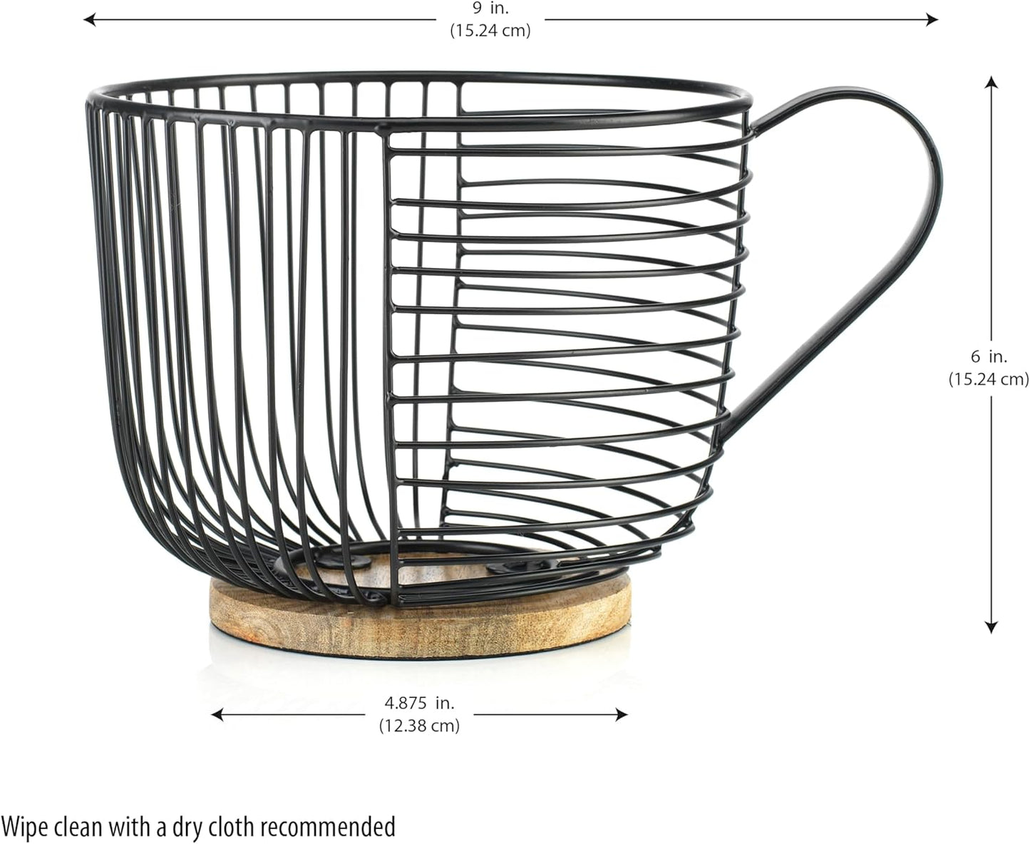 Coffee Pod Holder - Large Capacity Black Wire K Cup Storage with Wooden Base - Modern Coffee Basket Decor for Kitchen Countertop for Keurig Kcups & Espresso Capsules