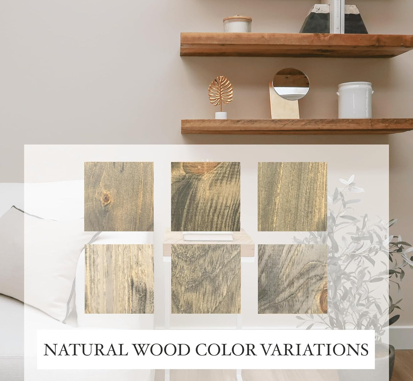 URBANDI, Rustic Floating Shelves, Set of 2, Hidden Bracket, Solid Wood, Heavy Duty, Wall Mounted Shelves, (Grey, 12Wx6D)