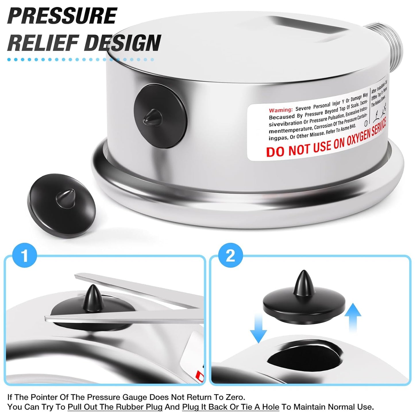MEANLIN MEASURE 0~3000Psi Liquid Filled Pressure Gauge Stainless Steel with 316 Stainless Steel Joint 1/4" NPT 2.5" FACE DIAL for WOG Water Oil Air Lower Mount
