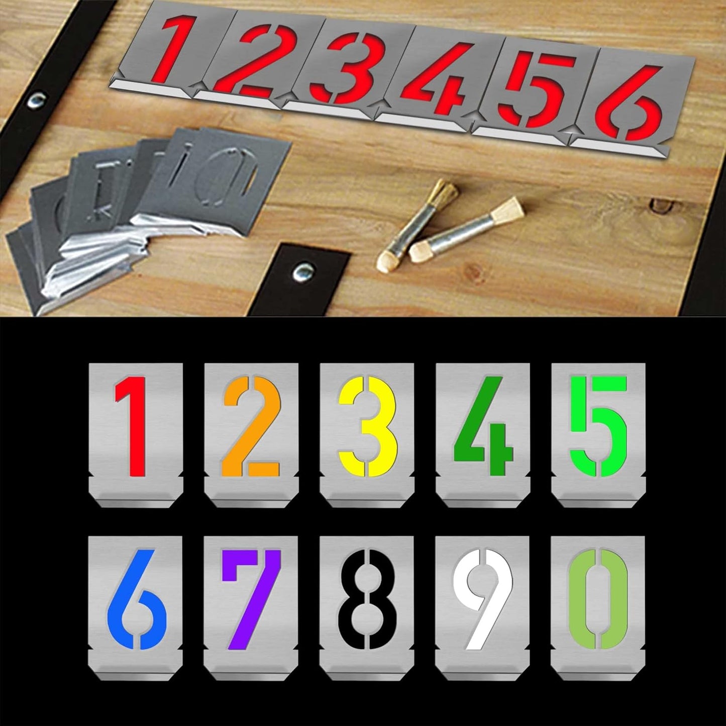 HAUTMEC Vintage Stainless Steel Numbers Stencils, 0 to 9 Stainless Steel Stencils & Holder, 1-1/2"(40mm) Numbers, Shop Stencil, Advertising Stencilling, Craft-Printing, Reusable HT0240
