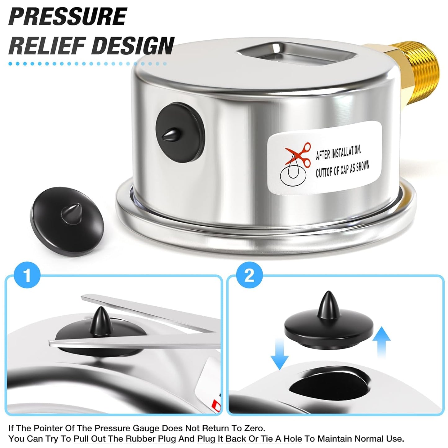 MEANLIN MEASURE 0~300Psi Dry Pressure Gauge Stainless Steel 1/4" NPT 2" FACE DIAL Waterproof for Air Compressor Air Regulator Water Filter Lower Mount, with 1/2" NPT and 3/8" NPT Hex Bushing