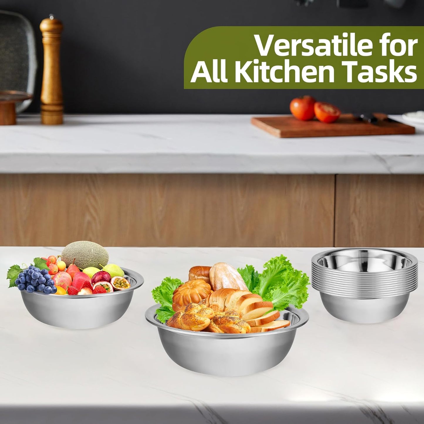 20 Pcs 11.8 x 3.7 Inch Stainless Steel Mixing Bowls for Bulk Food Prep with Nesting Design for Hotel Restaurant and Home Kitchen Cooking in Silver