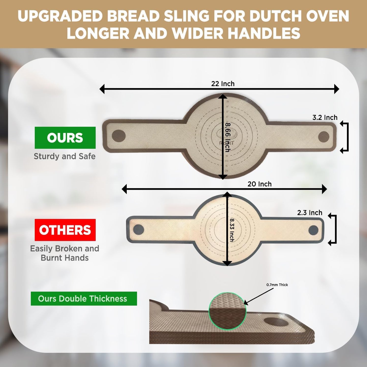 Silicone Bread Sling for Dutch Oven, 2 PC Non-Stick & Easy Clean Reusable Silicone Bread Baking Mat with Long Handles, Easy to Transfer Sourdough Bread + 1 Reusable Bread Bag