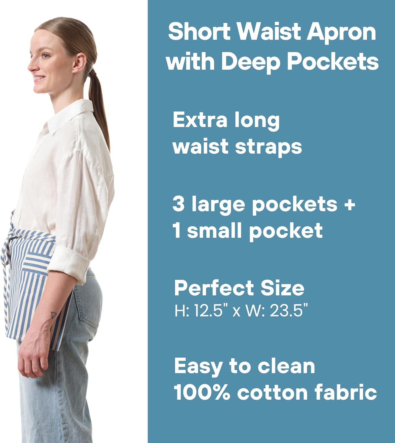 MEEMA Waist Apron with 3 Pockets | Waitress Apron | Waitress Apron with Pockets | Half Aprons With Pockets | Server Aprons Women