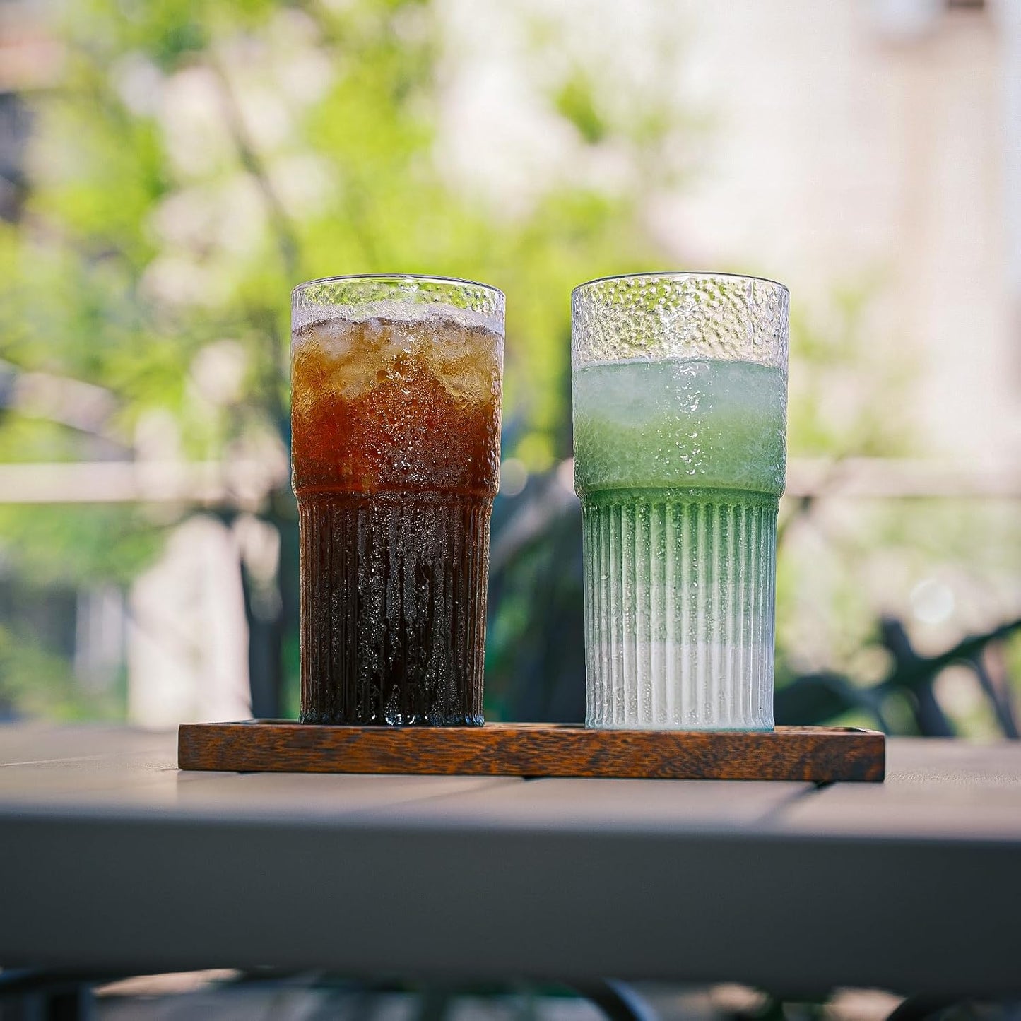 22oz Glass Tumblers with Glass Lids and Straws - Stylish Vintage Ribbed Design for Iced Coffee, Juice, Smoothies, Milkshakes, Cold Beverages & Whiskey Cocktail Beer (2pack-22OZ-Glass lid)