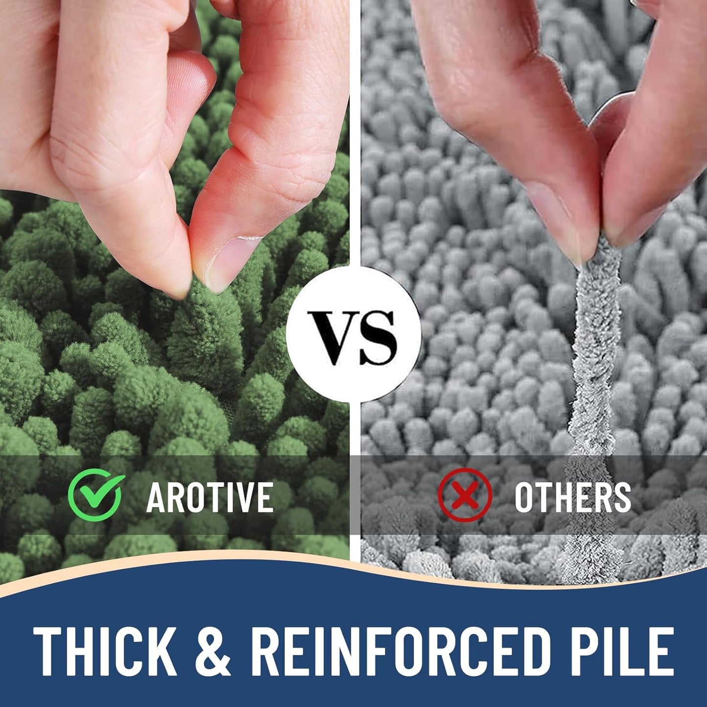 Arotive Luxury Chenille Bathroom Rug Mat, Extra Soft Thick Absorbent Shaggy Bath Rugs, Non-Slip Machine Wash Dry, Plush Bath Mats for Bathroom, Shower and Tub, 30x17, Olive Green