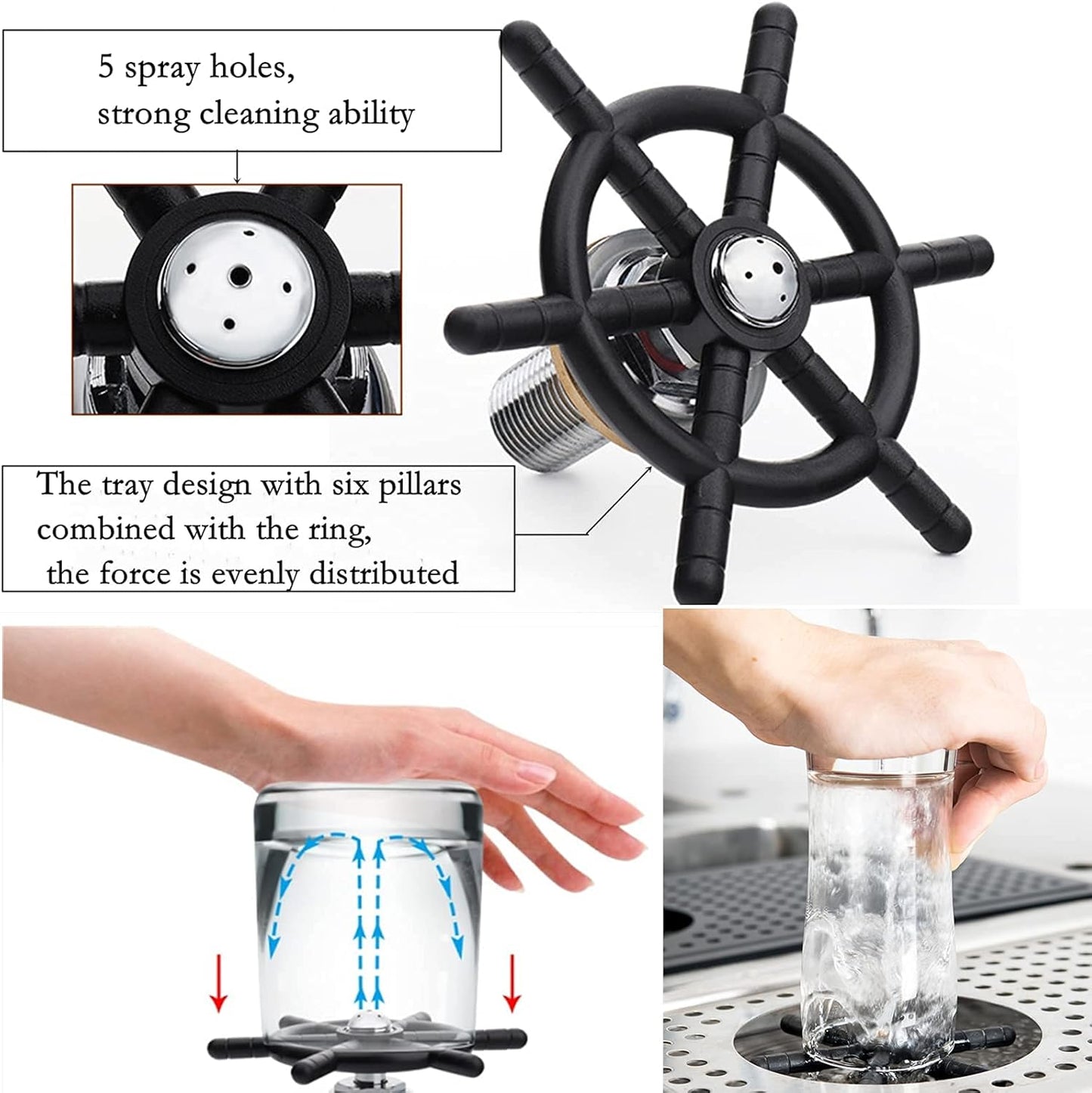 DIBTSA Pitcher Rinser, Espresso Rinser with Spray, Drain and Drip Tray, Stainless Steel Bar Glass Rinser for Sink, Cup Washer for Home Kitchen Hotel Cafe Restaurant (16.7x9.1x1.2 Inch)