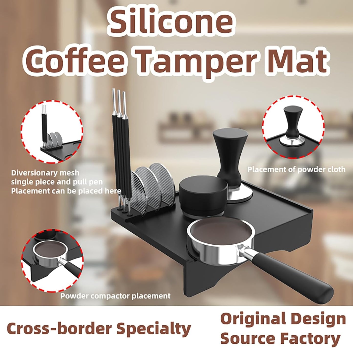 Espresso Tamping Pad, Silicone Espresso Tamper Mat Small Coffee Tamping for Home Kitchen Office Bar Shop Worktop Espresso Machine, Smooth Surface, Easy to Clean, Black 7.7 x 5.8 inch