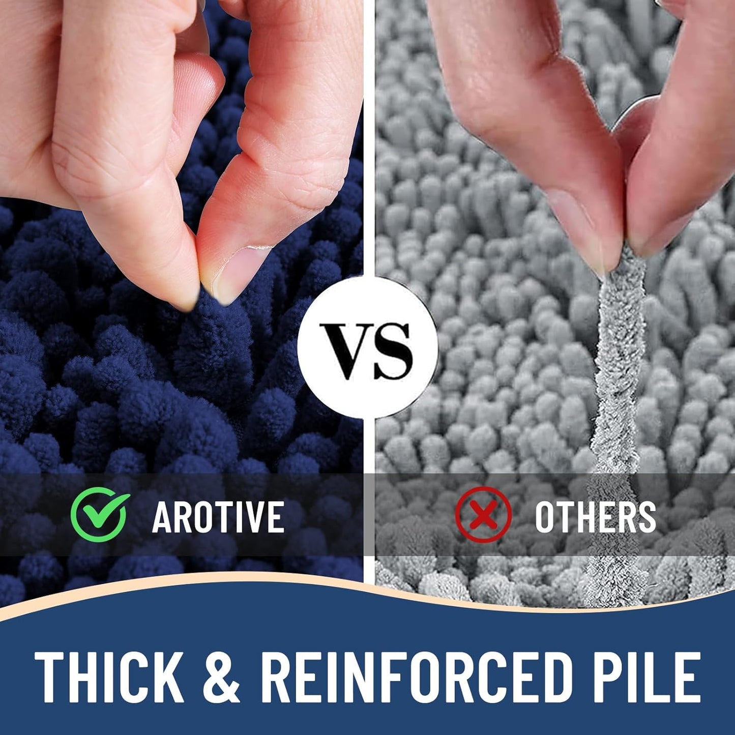 Arotive Luxury Chenille Bathroom Rug Mat, Extra Soft Thick Absorbent Shaggy Bath Rugs, Non-Slip Machine Wash Dry, Plush Bath Mats for Bathroom, Shower and Tub, 30x17, Navy