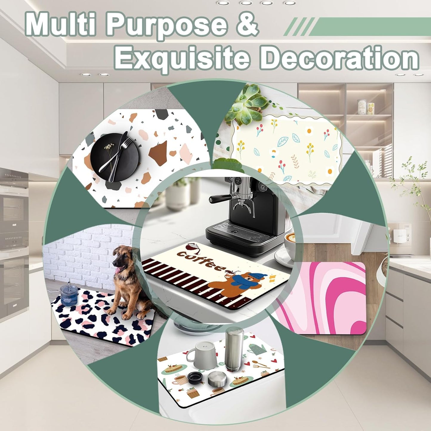 Dish Drying Mat 16" X 24", Super Absorbent & Cuttable Coffee Mats for Countertop, Kitchen Counter Mat Fits Under Coffee Maker or Machine, Hide Stain Drying Pad for Dish Drying Rack, Coffee and Sweets