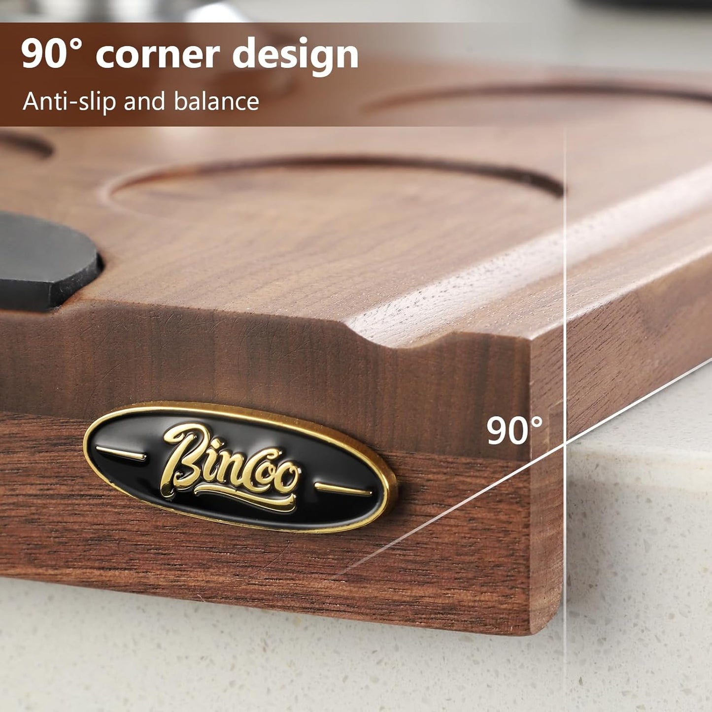 Bincoo Wooden Corner Coffee Tamper Mat,Espresso Tamper Station,Suit for 51-58mm Coffee Tamper Holder Pad for Baristas Protect Your Worktop (Brown)