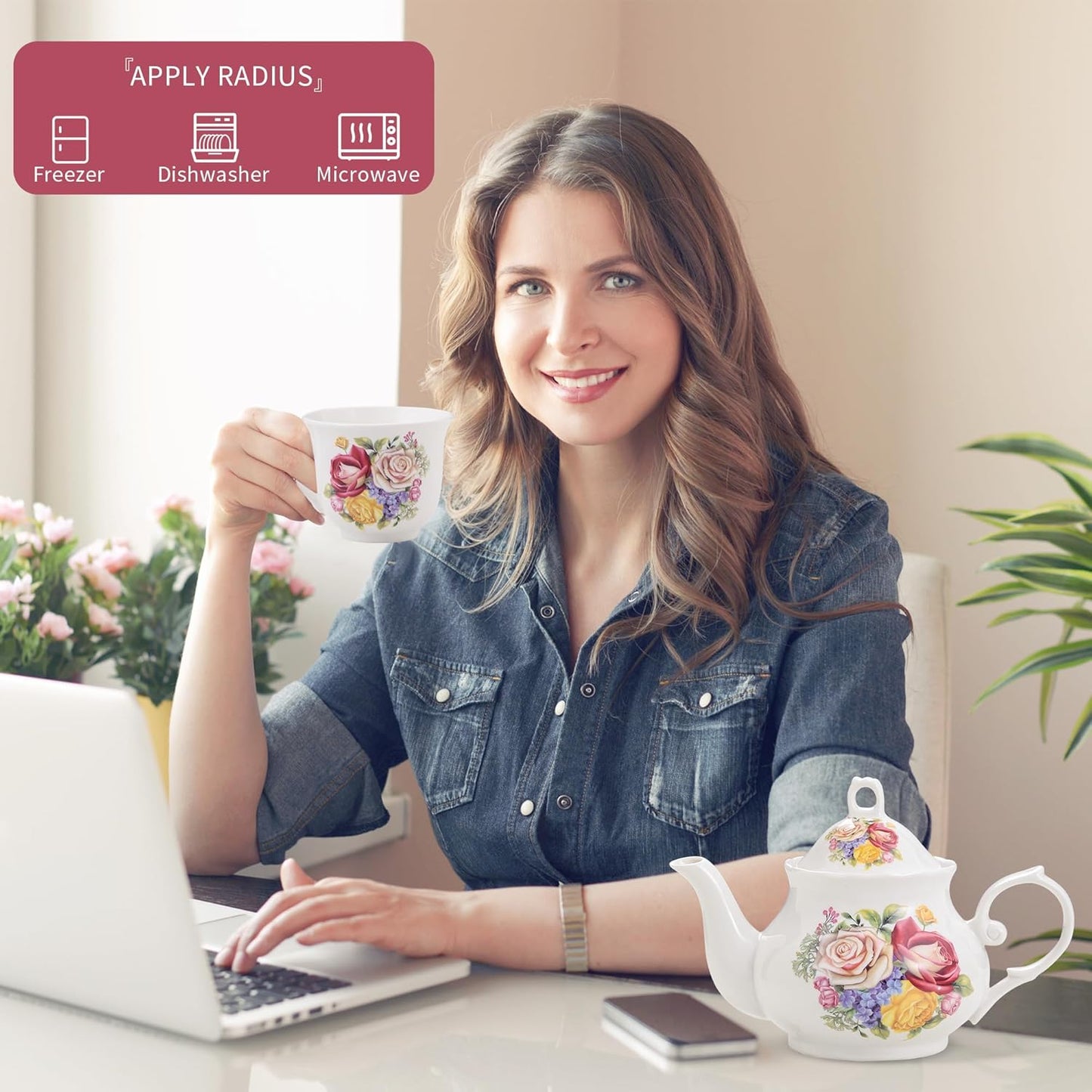 20-Pieces Porcelain Bone china Tea Sets,Gold Rim Coffee Set with Golden Metal Rack,Tea Gift Sets for Home&Party (006)