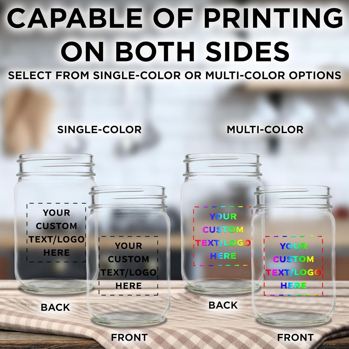 DISCOUNT PROMOS Custom Decorating Mason Jars 12 oz. Set of 10, Personalized Bulk Pack - Glass Jars for Overnight Oats, Candies, Fruits, Pickles, Spices, Beverages - Clear