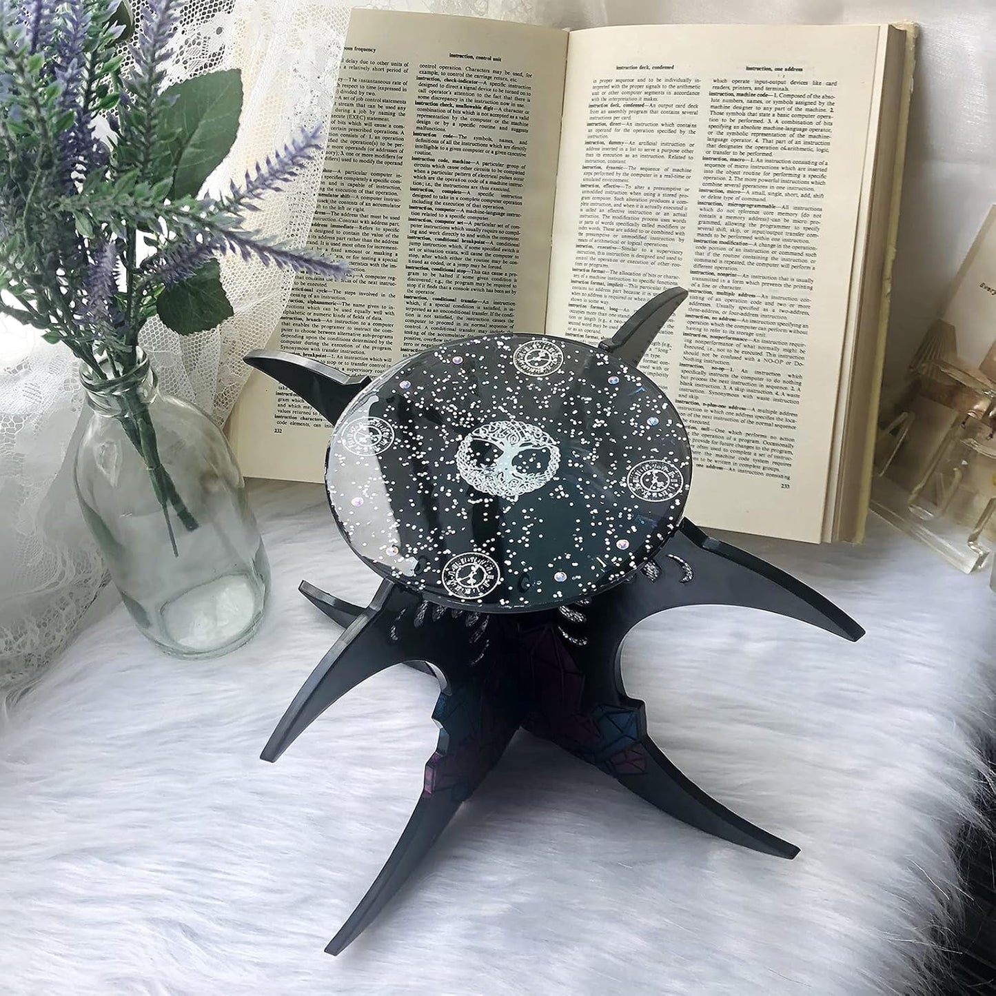 FUNSHOWCASE Witchy Altar Table Stool Epoxy Resin Casting Silicone Mold Pack of 2 Cresent Moon Crystal Snake