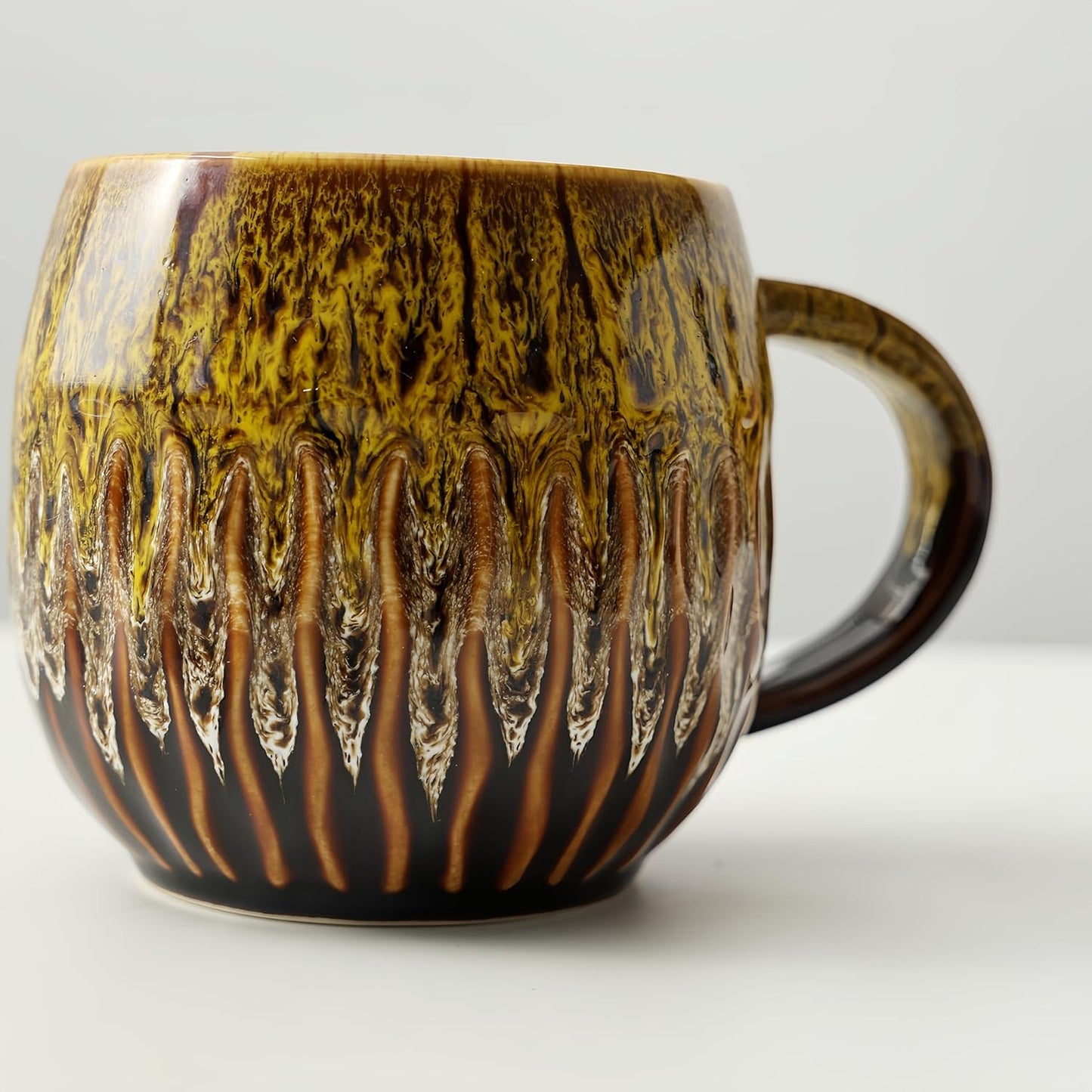 20oz Raku Glaze Coffee Mug - Unique Handcrafted Look Ceramic Cup, Large Tea Mug, Microwave & Dishwasher Safe (yellow)