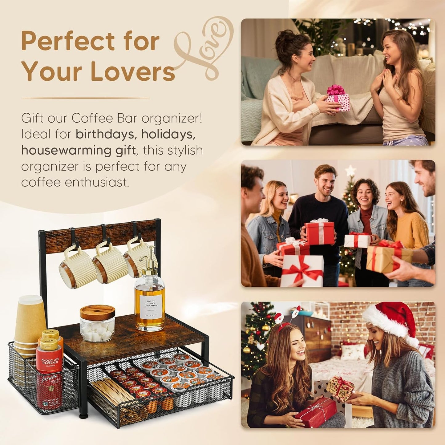 Coffee Bar Organizer with K Cup Holder,Coffee Pod Drawer Holder for 24 Pod Capacity, Storage Drawer with Dispoable Cups & Lids Holder, Coffee Bar Station Organier for Countertop, Kitchen