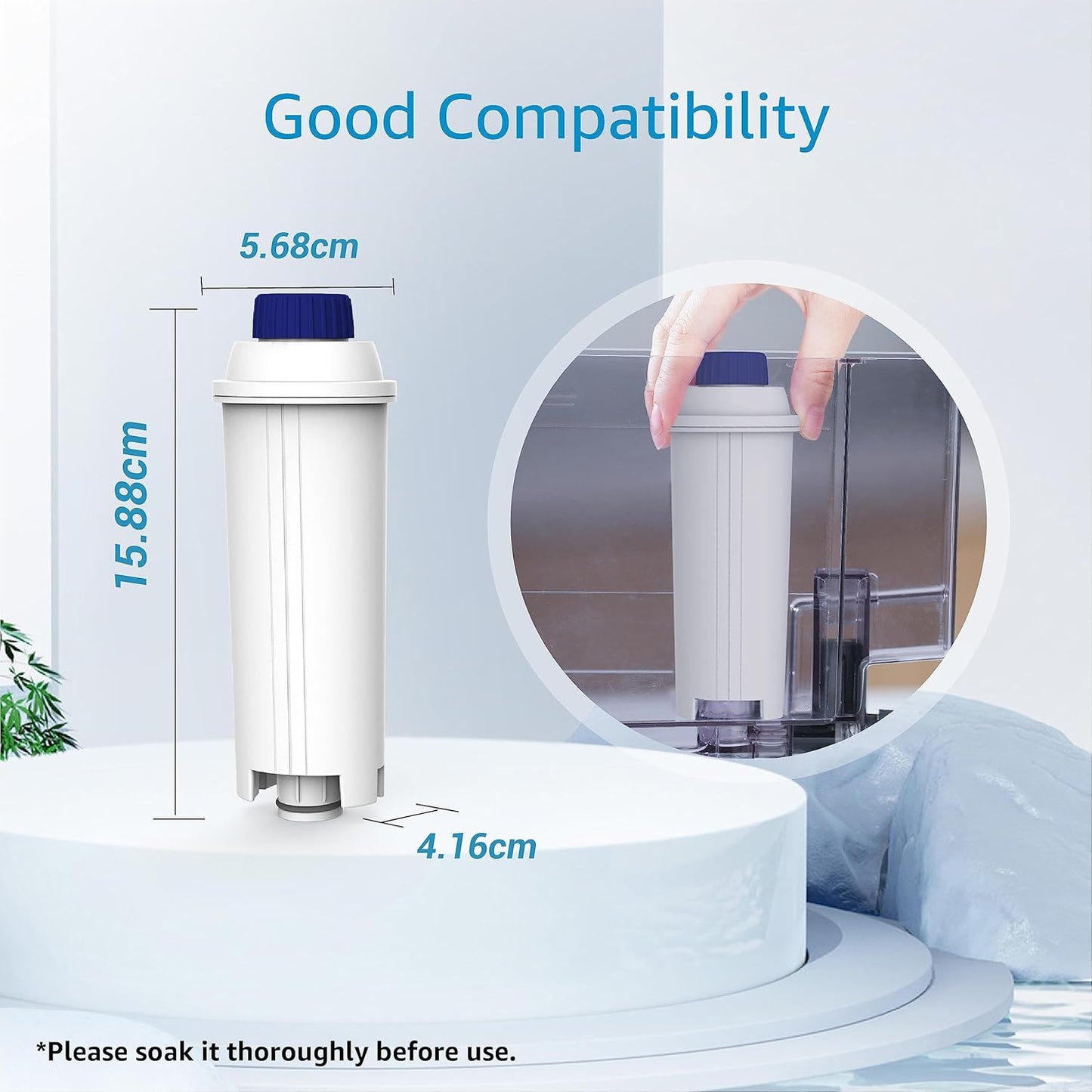 AQUA CREST Coffee Water Filter, Replacement for De'Longhi® Filter, TÜV SÜD Certified, 5513292811, DLS C002, CFL-950, SER3017, ECAM/ETAM Series, EC680, BCO420 (Pack of 6)