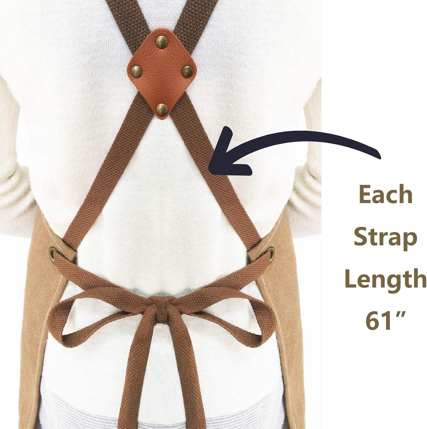 AFUN Chef Aprons for Men Women with Large Pockets, Cotton Canvas Cross Back Heavy Duty Adjustable Work Apron, Size M to XXL (Greygreen)