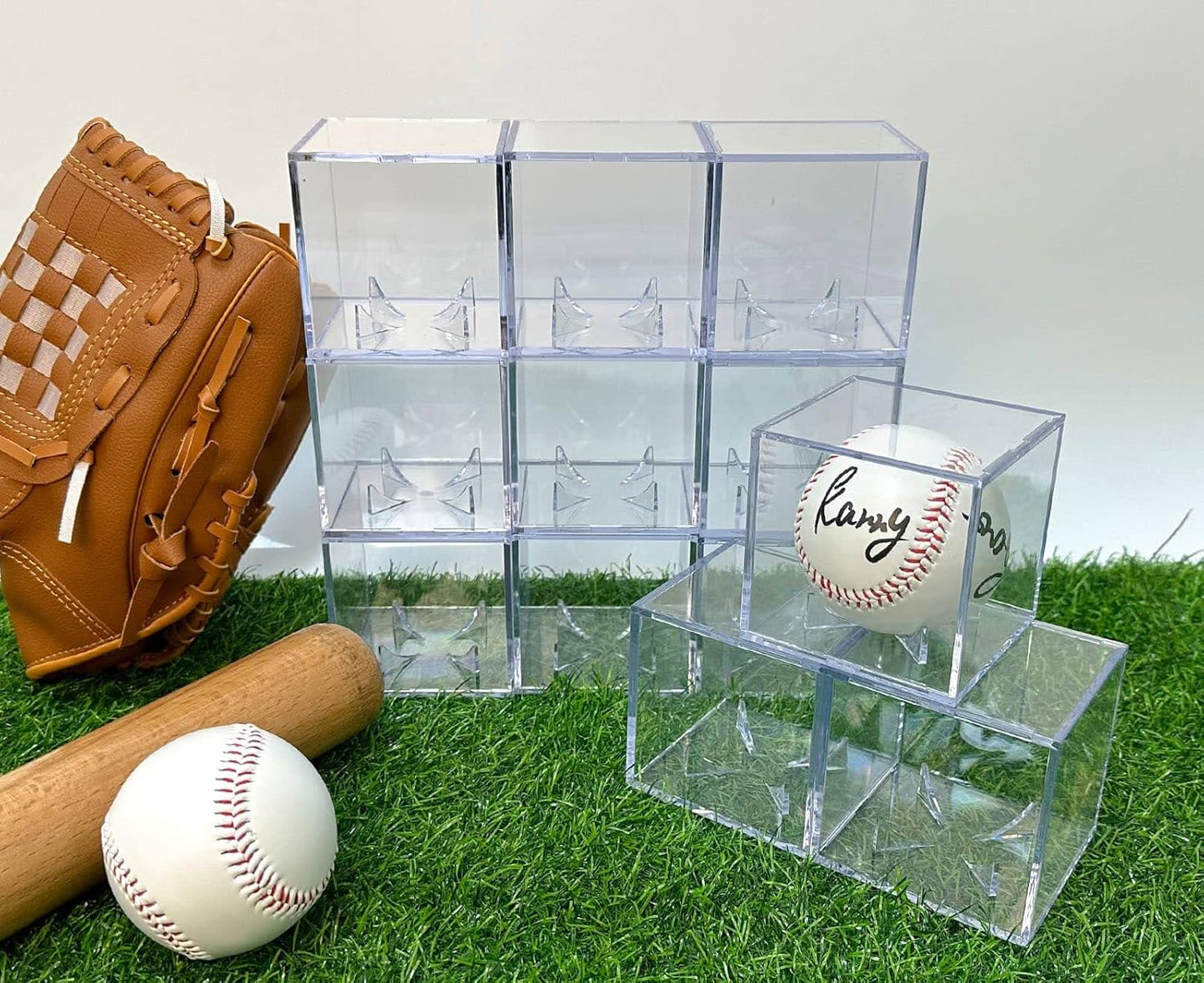 8 Pack Baseball Display Cases - UV Protected Acrylic Square Baseball Holder, Official Size Baseball Display Boxes, Clear Display Cube Baseball Memorabilia Showcase Autographed Ball Protector