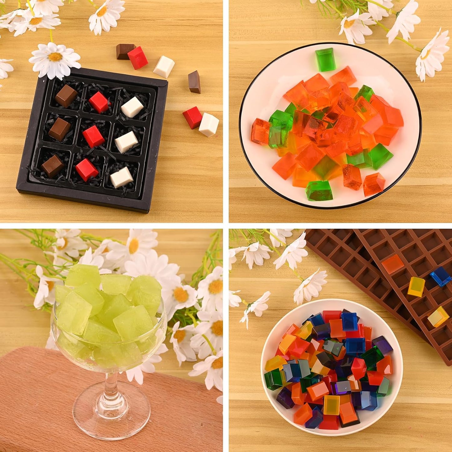 Sakolla 2 Pack Square Chocolate Molds, 72 Cavities Terrace Silicone Molds for Chocolate, Candy, Gummy, Jelly, Ganache, Ice Cubes (Brown)