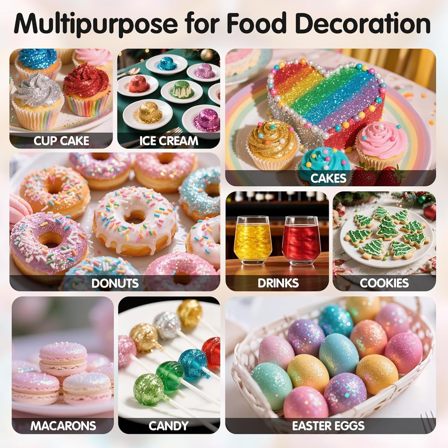 Edible Rainbow Glitter for Drinks,Food Grade 10g Iridescent Sprinkles Cake Decorating Supplies,Edible Luster Dust for Cocktail Beverages,Food Coloring Shimmer Powder for Baking,Cake Cupcakes Cookies Drinks Candy Strawberries Decorations