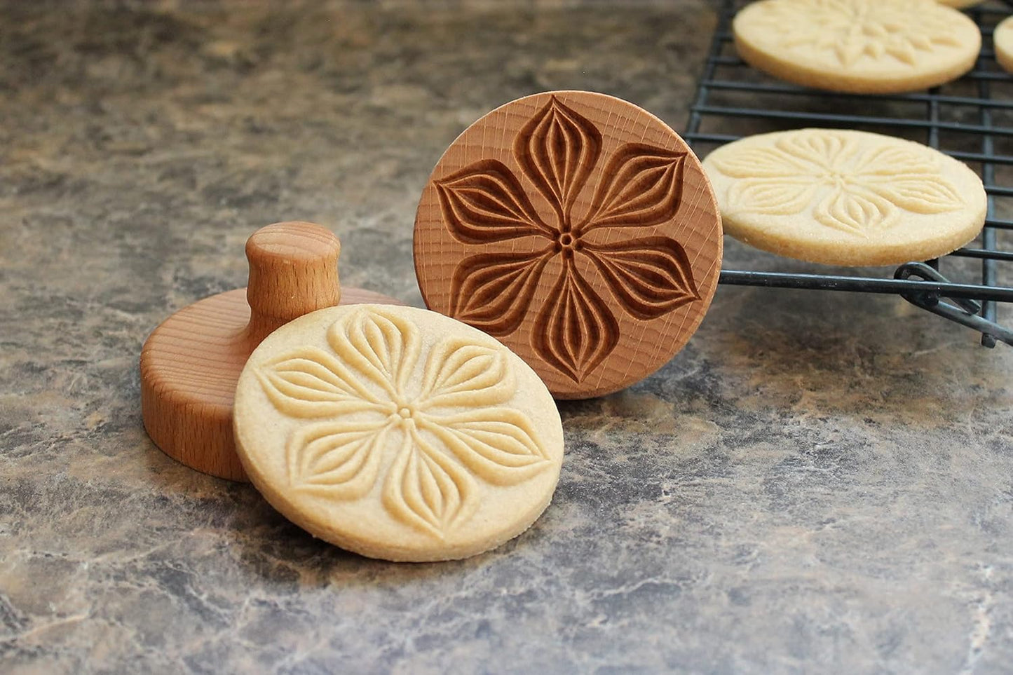 Wood Cookie Stamp, 2.5 Inch (Flower Petals CS-002)