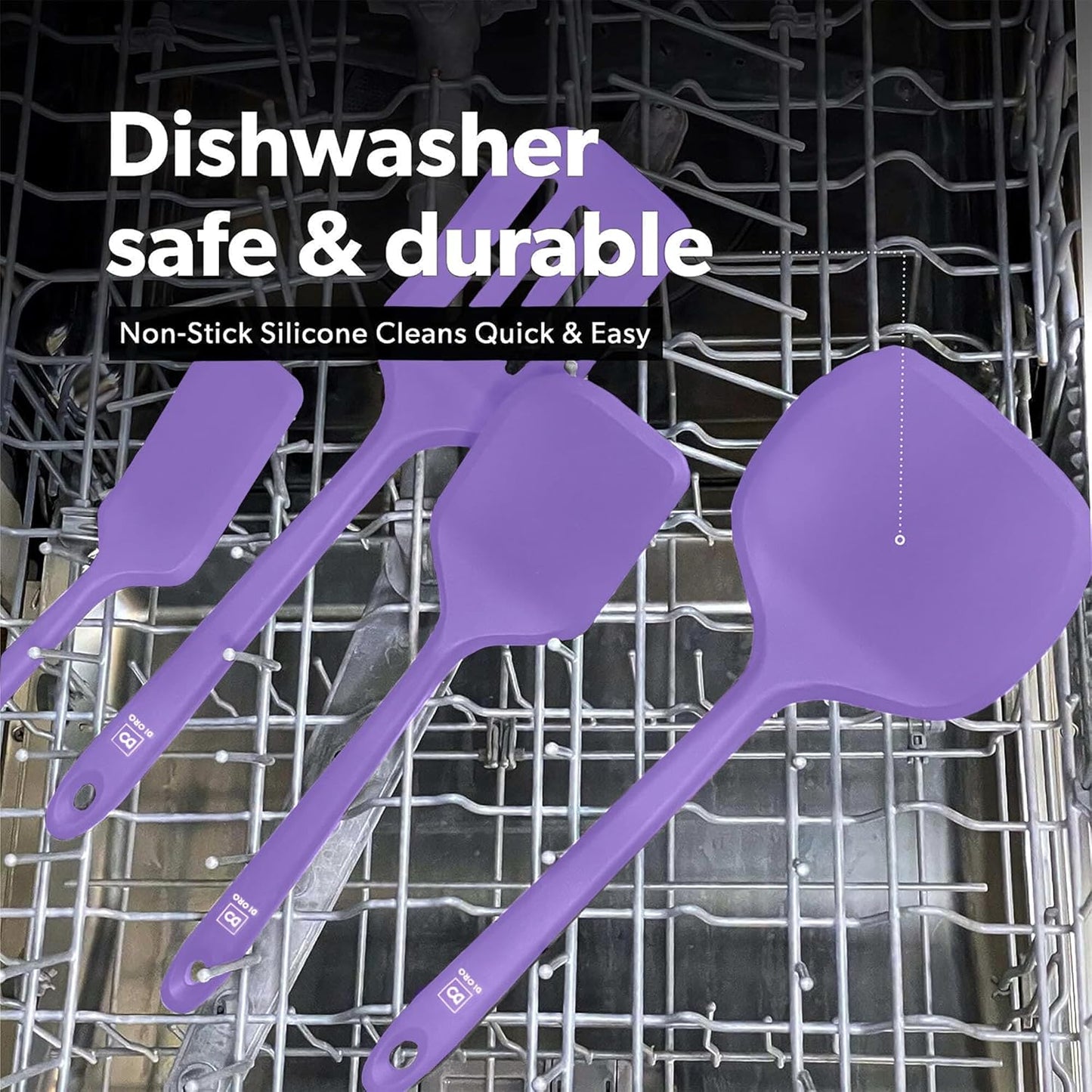 New DI ORO Silicone Turner Spatula Set - Kitchen Spatulas for Nonstick Cookware - Cooking Utensils for Flipping Eggs & Pancake - 600°F Heat-Resistant BPA Free Turners - Dishwasher Safe (4pc, Lavender)