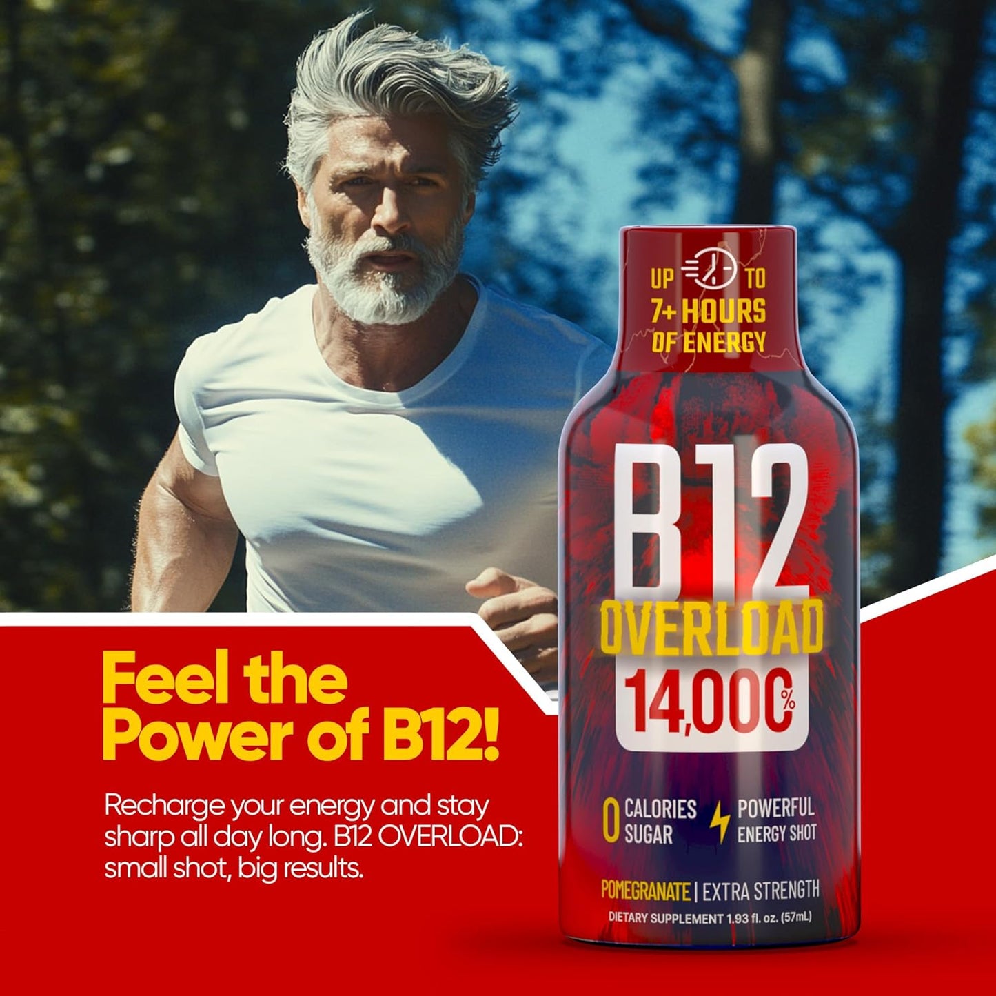 B12 Overload Extra Strength Energy Shot – Pomegranate – 260mg Caffeine, 14000% B12, Electrolytes – Energy & Vitality Support – Zero Sugar No Calories – Vegan, Kosher, Gluten-Free – 1.93 fl oz, 12-Pack