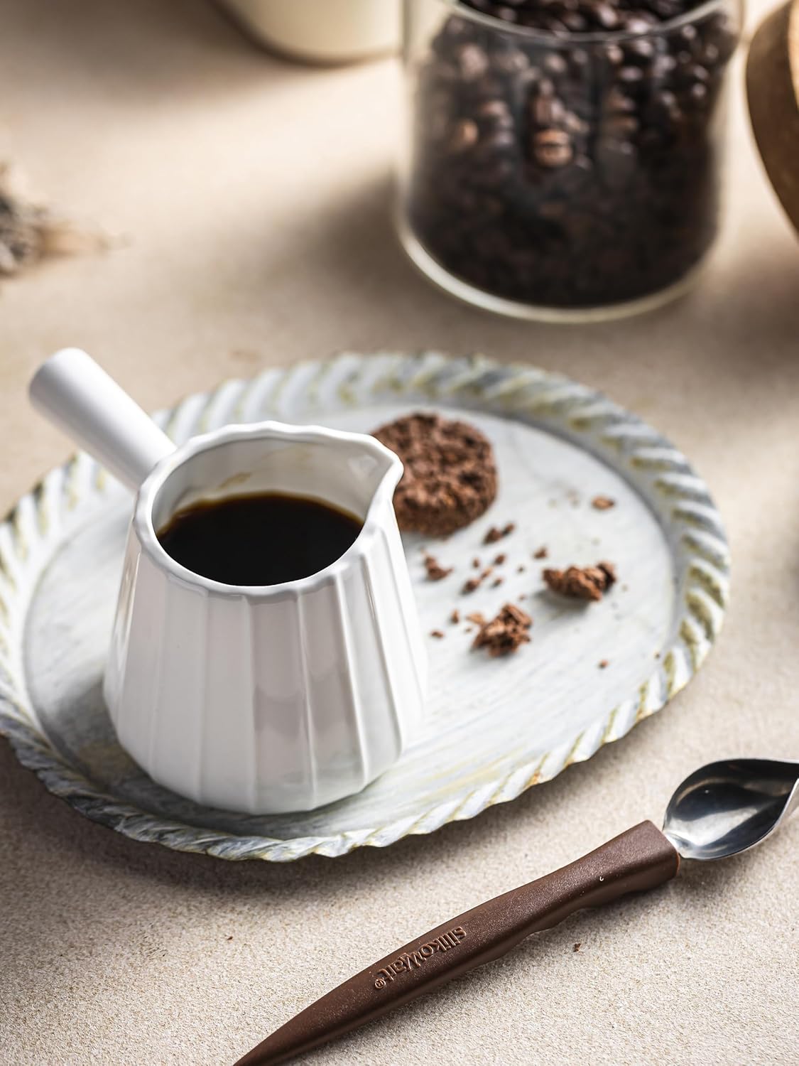 Espresso Cups Ceramic, 200ML Espresso Measuring Cup with Handle, Expresso Shots Cups with Scale, Espresso Accessories, White