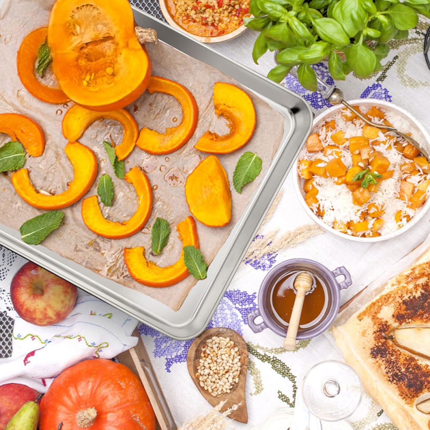 P&P CHEF 16 Inch Baking Cookie Sheet, Oven Pan Tray Stainless Steel Sheet Pan for Kitchen, Oven Bakeware for Multi Uses, Shiny Look & Dishwasher Safe, Healthy & Heavy Duty, 4Pcs