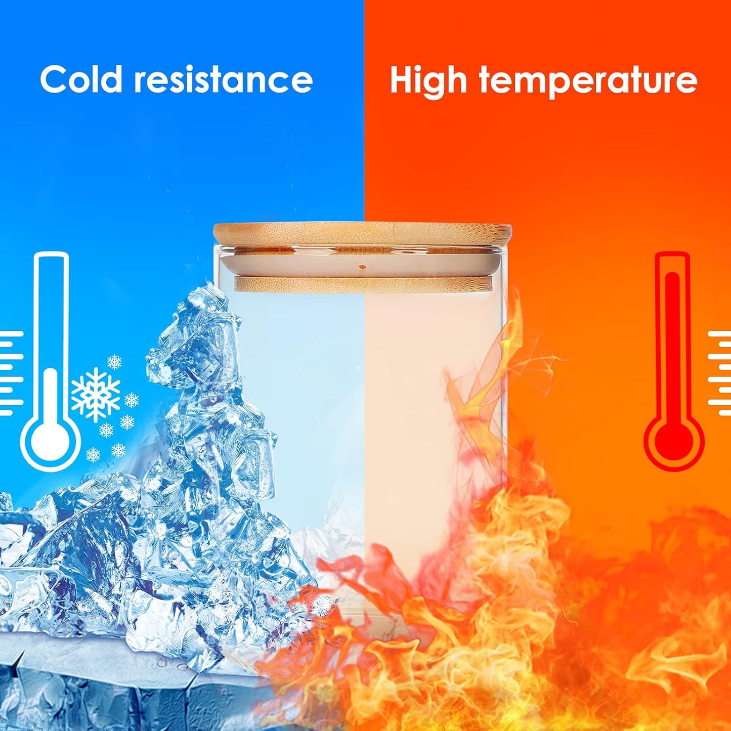 Glass Food Storage Containers Jars with Airtight Bamboo Lid 16 oz 9 pcs, 490 ml Pantry Organization Jar, Glass Terrarium with Lid, Spice, Flour and Sugar Container, Canister Set for Kitchen Counter