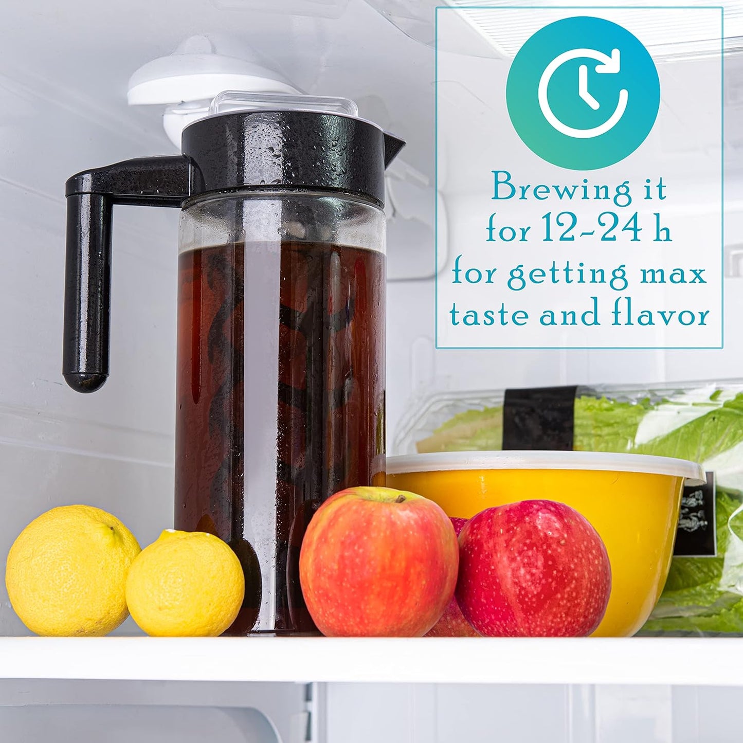 Mixpresso Cold Brew Maker For Iced Coffee and Iced Tea, Cold Coffee Maker Glass Pitcher, Tea Infuser For Loose Leaf Tea, 44oz Large Ice Tea Brewer with Easy to Clean Reusable Mesh Filter.