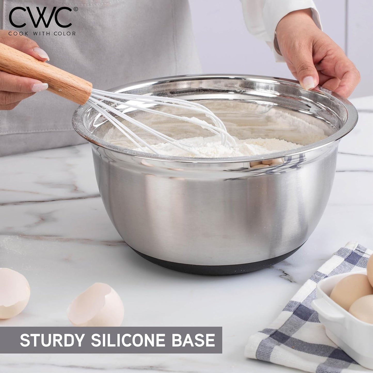 COOK WITH COLOR Stainless Steel Mixing Bowls Set with Lids - Nesting Bowls with Non-Slip Bottom, Silver, 14 Pieces