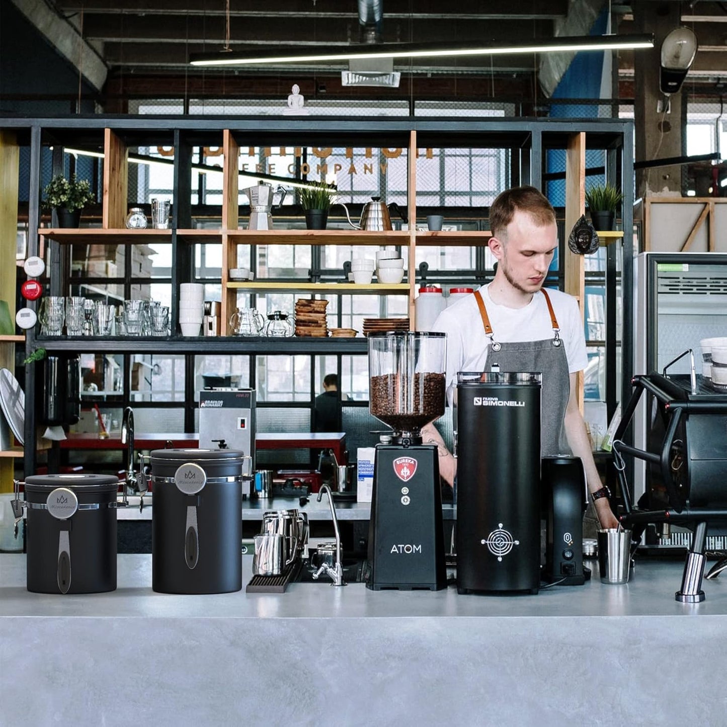 Coffee canister for ground coffee with Scoop Date Tracker One Way Co2 Valve 304 Stainless Steel Kitchen Food Airtight storage container for Coffee Beans,Grounds,Tea,Sugar (Silver, 16oz)