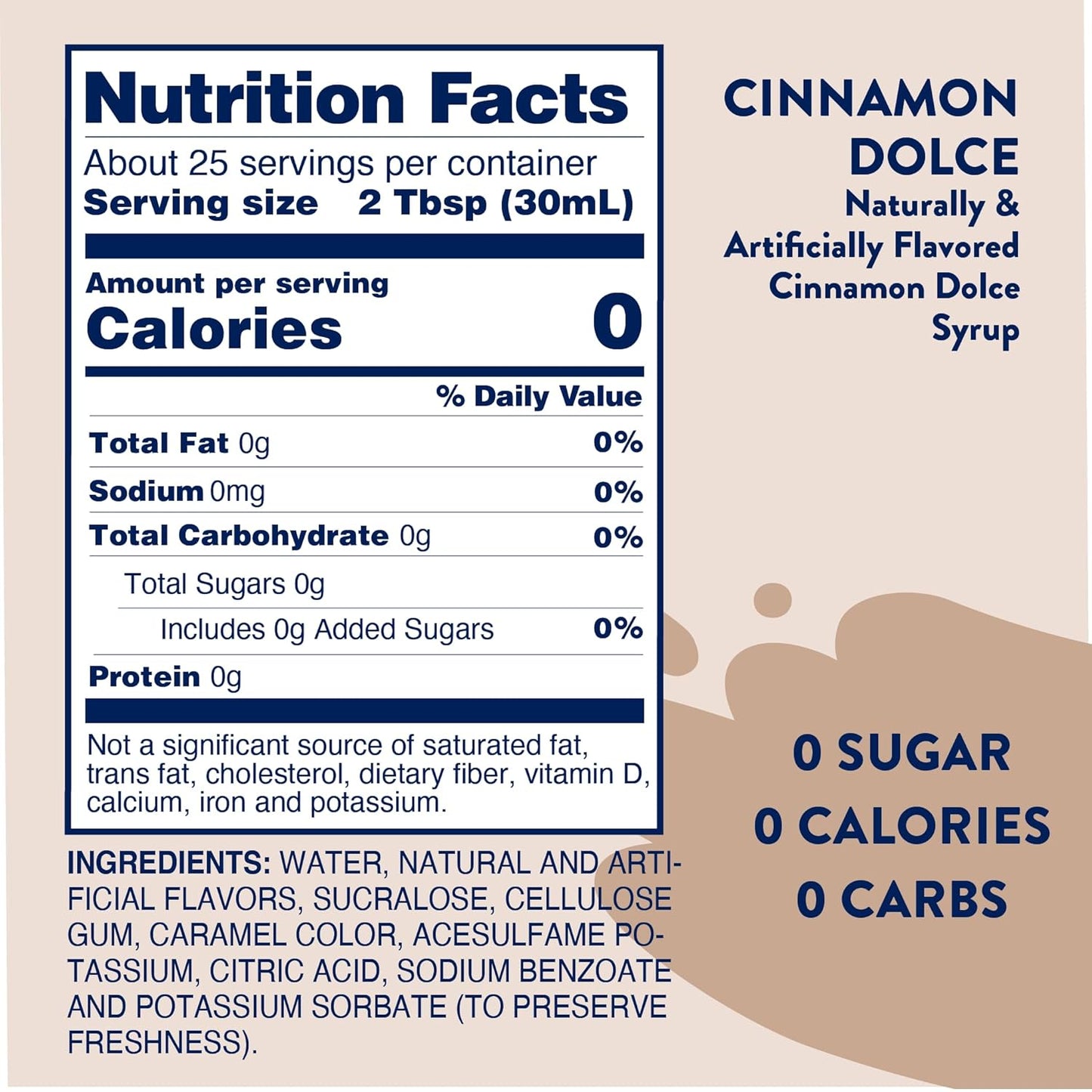 Jordan's Skinny Syrups Sugar Free Coffee Syrup, Cinnamon Dolce Flavor Drink Mix, Zero Calorie Flavoring for Chai Latte, Protein Shake, Food and More, Gluten Free, Keto Friendly, 25.4 Fl Oz, 1 Pack