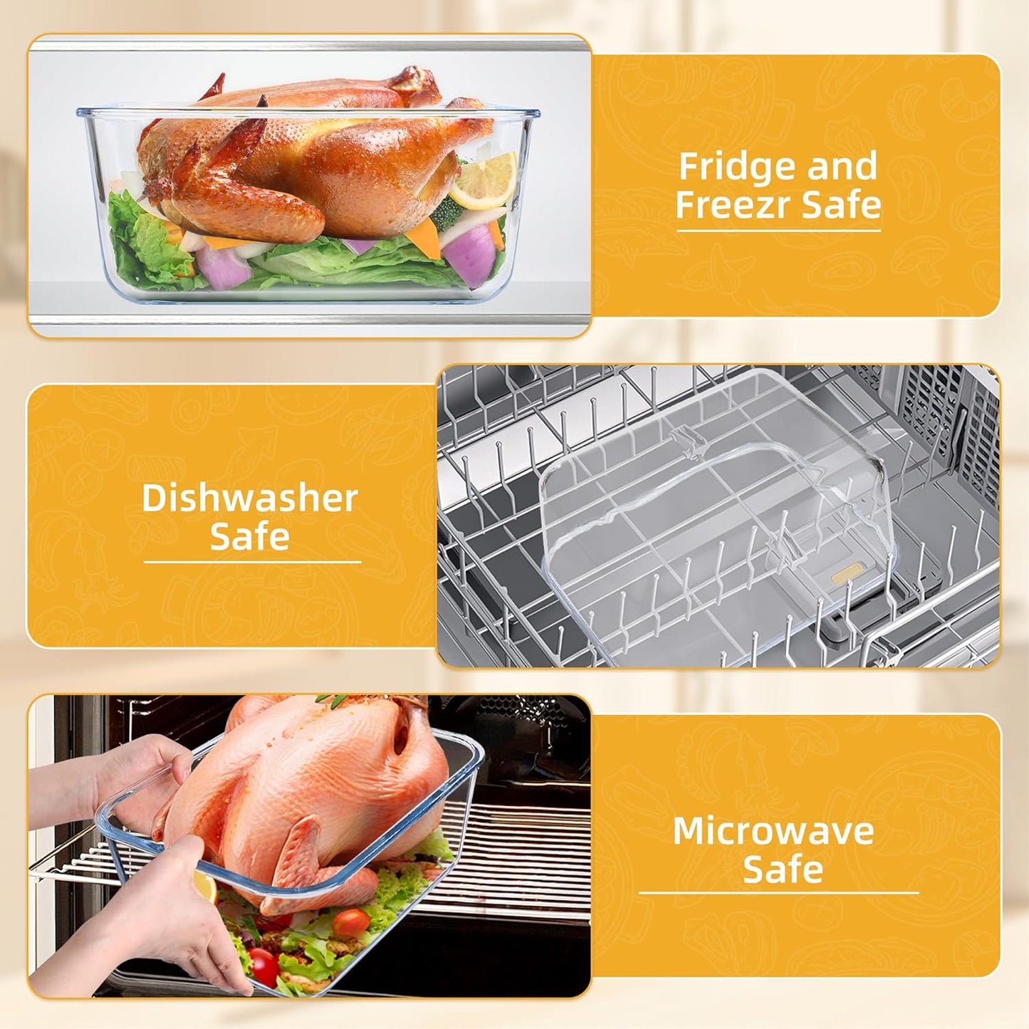 Glass Bread Box Airtight Bread Container, 190oz / 24Cup Large Glass Storage Containers with Lids, Ideal Airtight Food Storage Containers, Roasting Turkey/Chicken/Cookie, Oven&Dishwasher Safe