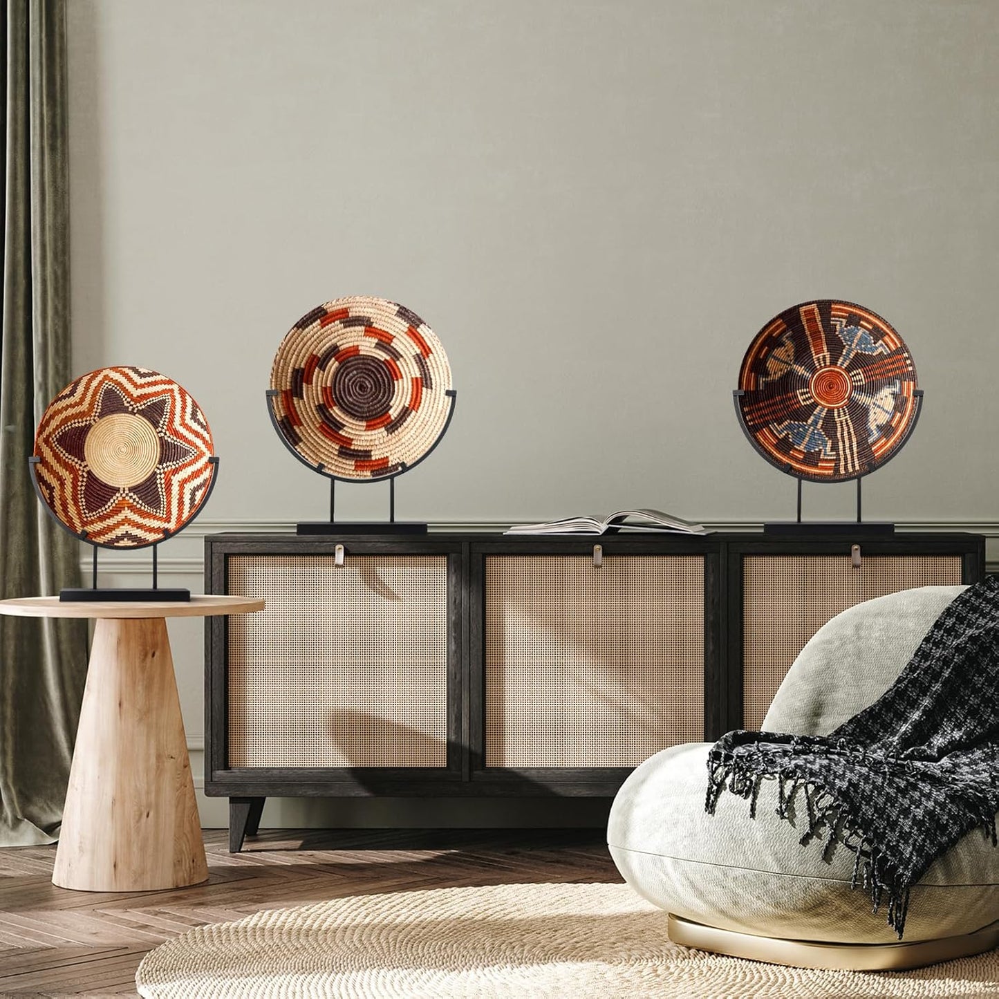 Blulu 4 Pcs 10 Inch Round Metal Display Stands for Stained Art Fused Glass Display Stands Decorative Fused Art Base for Plate Picture Platter Photo (Black)