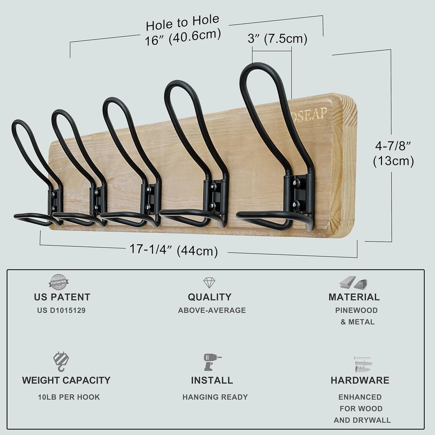 Dseap Coat Rack Wall Mounted - Heavy Duty Farmhouse Rustic Wall Coat Hanger With 5 Wire Hooks for Clothes Hat Jacket Towel, RusticWire, G25A, Weathered Brown & Black