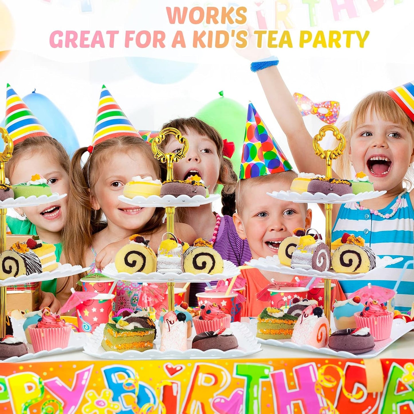 6 Sets of 3 Tier Plastic Cupcake Stand, White Plastic Tiered Serving Stand for Cupcake Stands for Dessert Table Mini Cake Fruit Snack Square Dessert Display Trays for Wedding Birthday