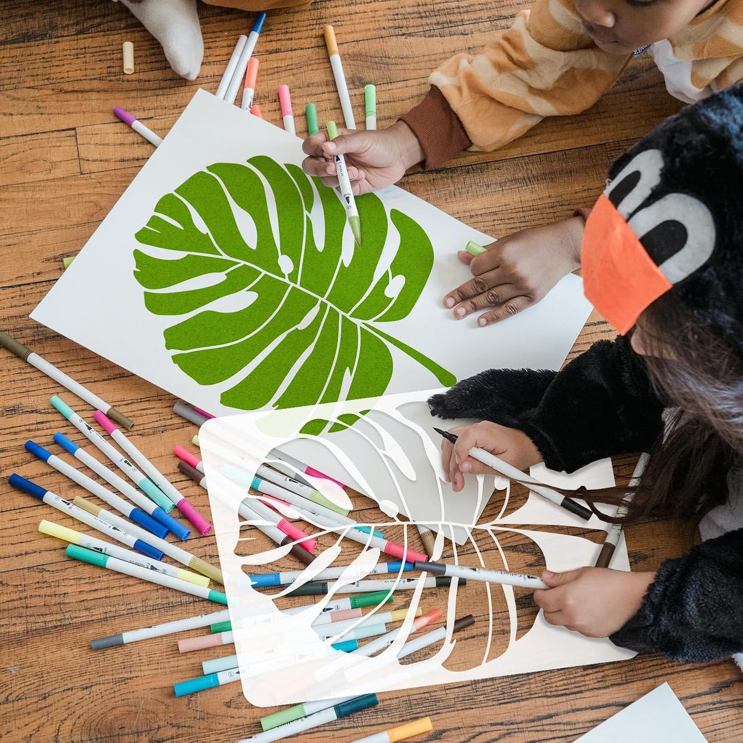 6PCS Large Leaf Stencils for Painting on Walls 16 x 12 Inch Plant Stencil with Brushes Palm Leaf Wall Stencil Tropical Leaves Stencils Plastic Art Drawing Templates for Home Wall Decor