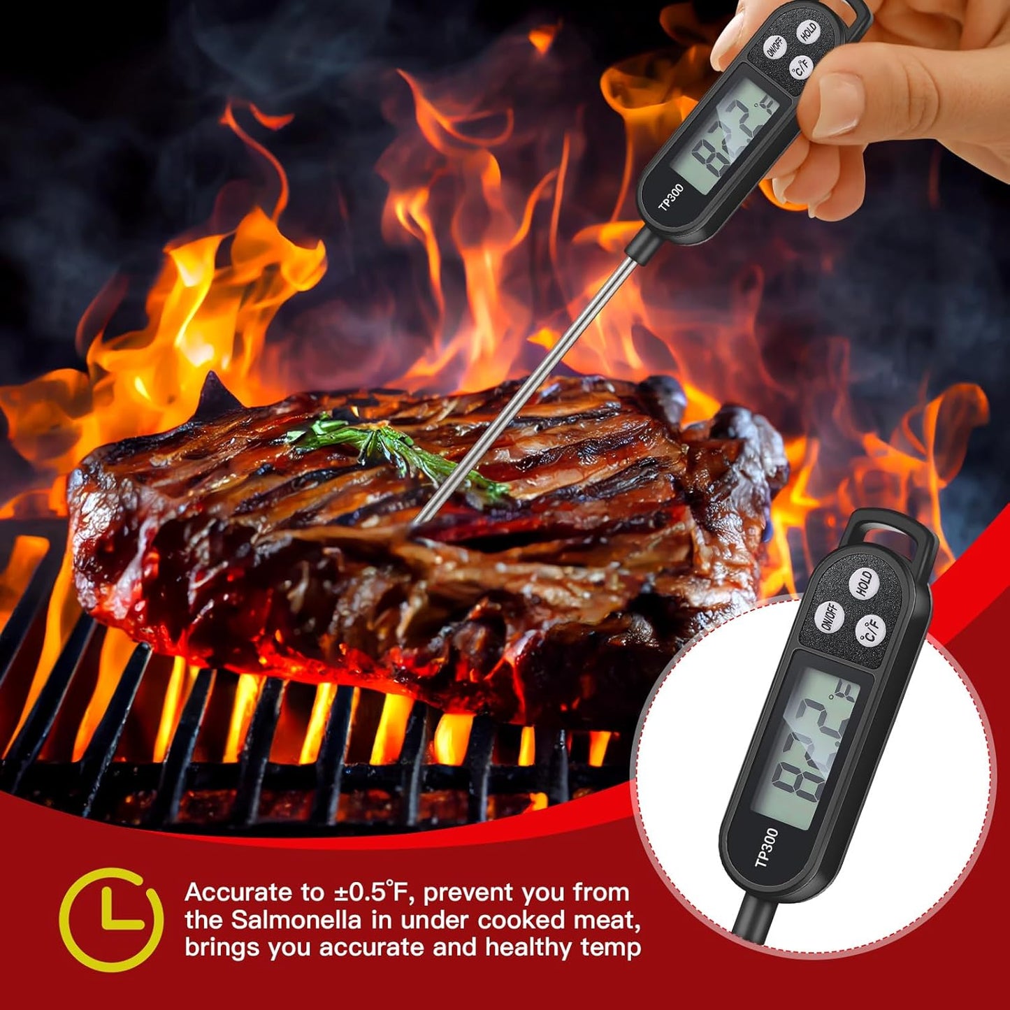 Meat Food Thermometer Food with Probe Water Liquid Instant Read Digital Thermometer Kitchen Cooking Supplies for Cooking BBQ Milk Yogurt (Black)