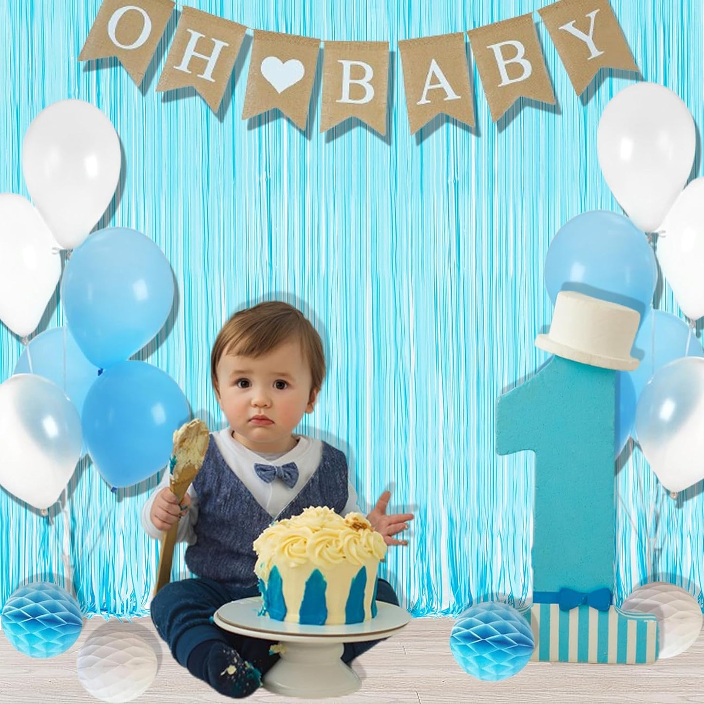 BRAVESHINE Foil Fringe Curtains Party Backdrop - Tinsel Curtain Backdrop Streamers Party Supplies for Halloween/Boo/Baby Boy/Frozen/Under Sea/Shark/Mermaid Birthdays Decorations - 2Pcs Pastel Blue