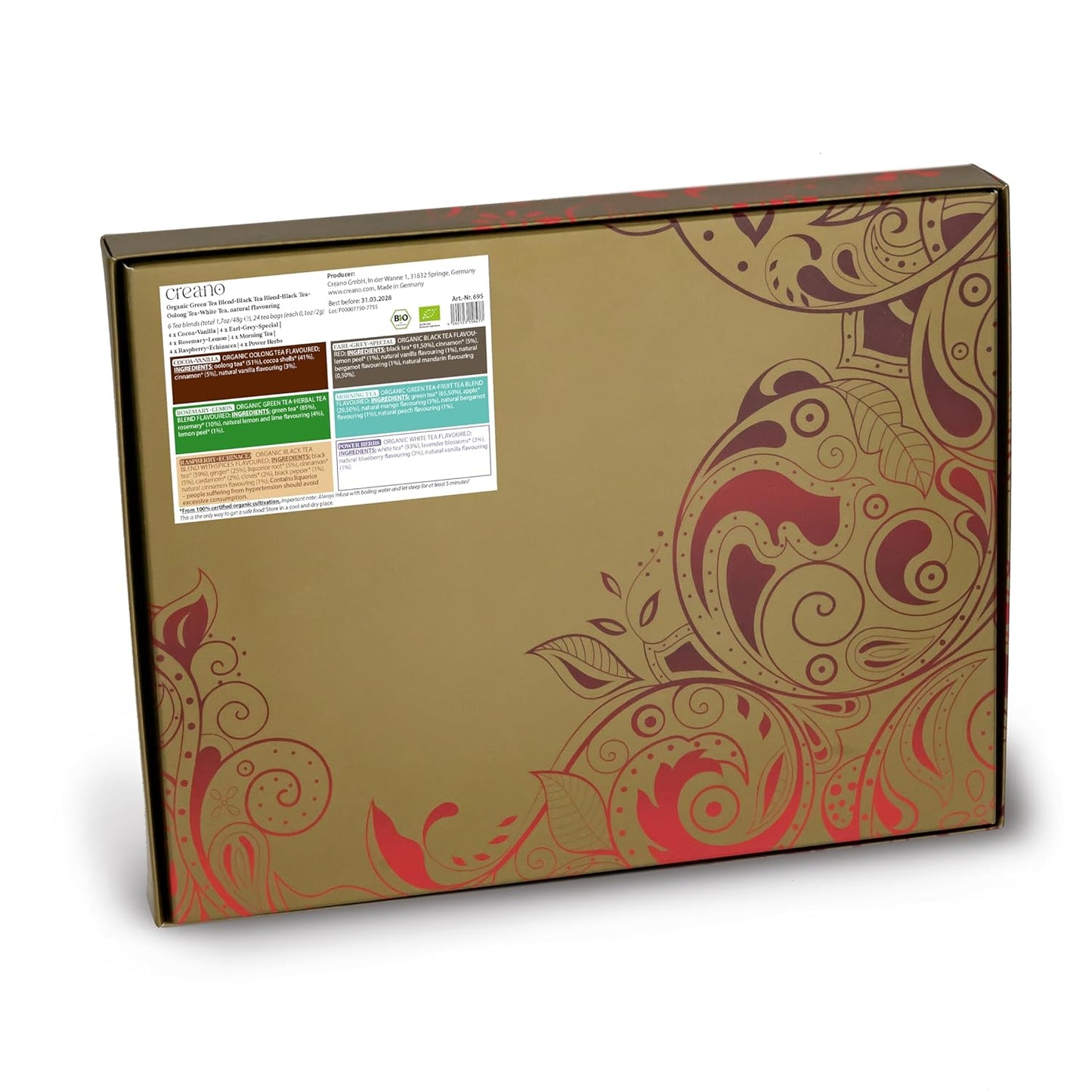 Creano Organic Tea Gift Set – 24 Organic Tea Bags in 6 Dreamy Varieties – 48 g*
