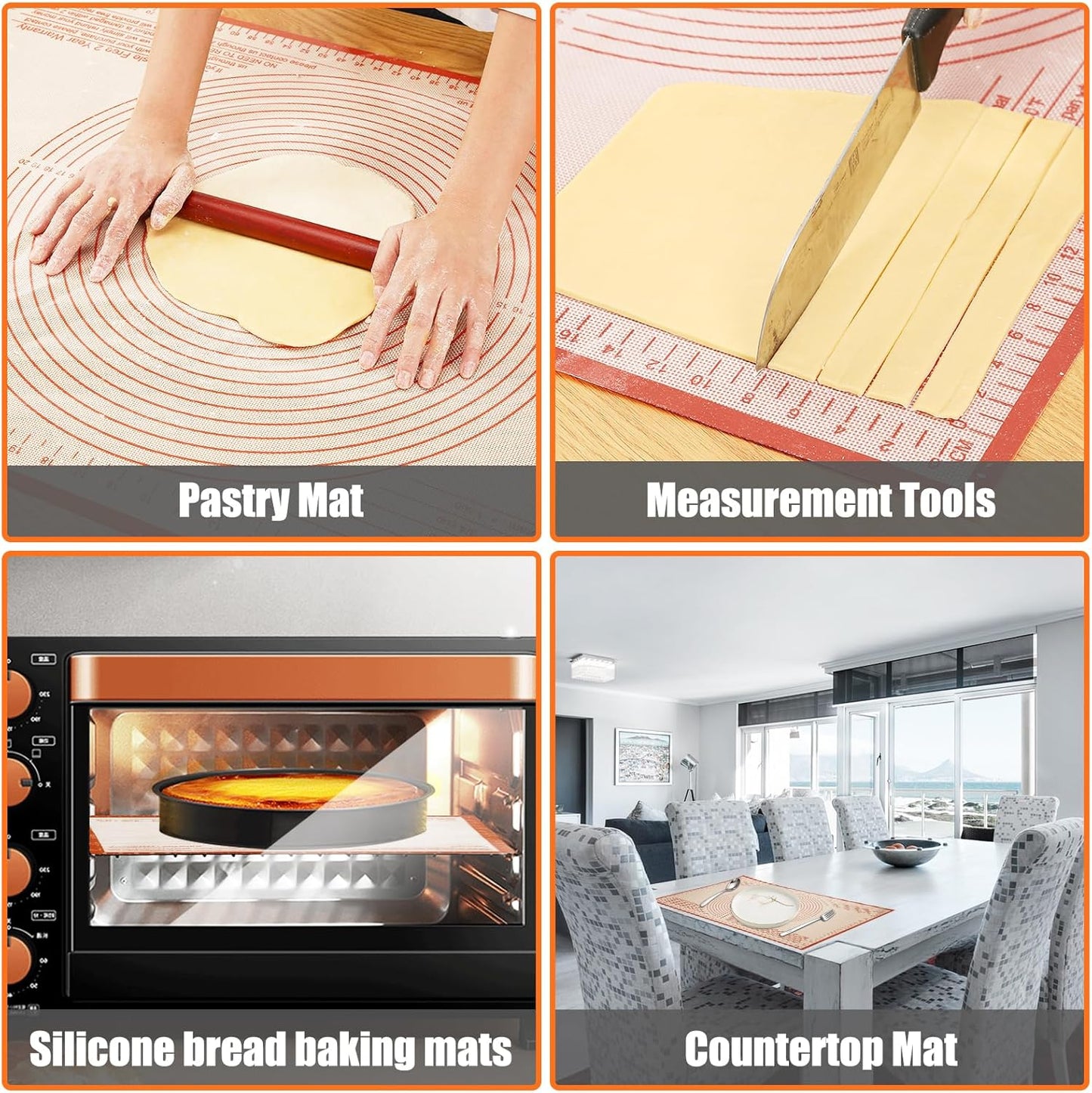 Silicone Pastry Mat 36x24 Inch Nonstick Baking Mat Perfect for Dough, Pastry Board, Dough Rolling, Kneading Board, Pie Crust, Fondant, Pasta/Pizza, Kitchen Counter Mat